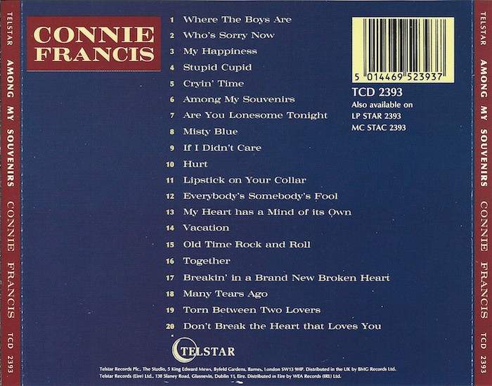 Connie Francis  Among My Souvenirs : Back
